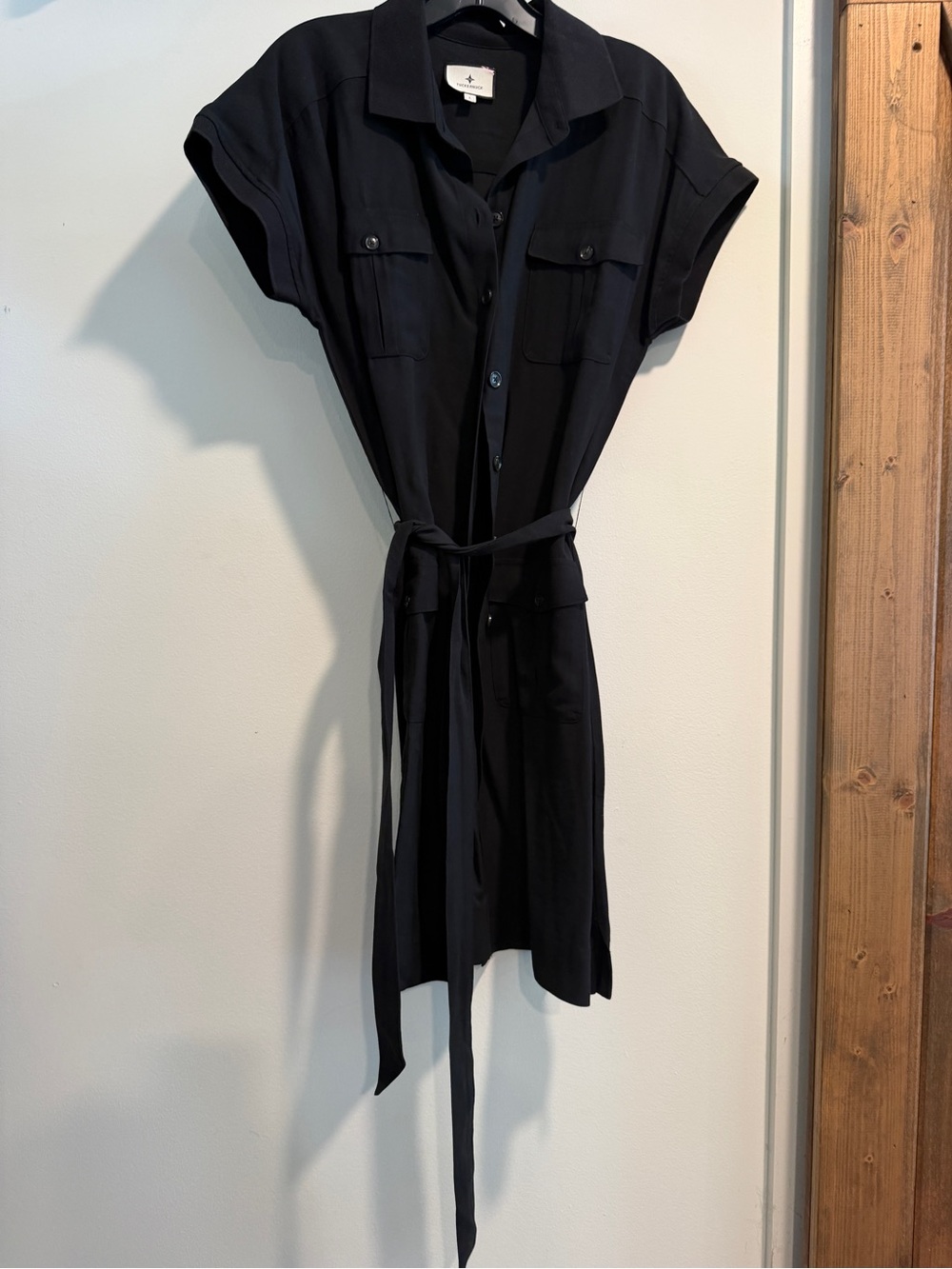 Tuckernuck Black Short-Sleeve Shirt Dress with Waist Tie